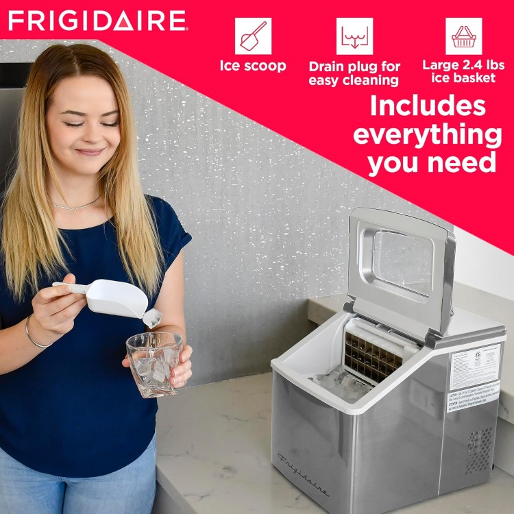 FRIGIDAIRE EFIC452-SS 40 Lbs Extra Large Clear Maker, Stainless Steel, Makes Square Ice