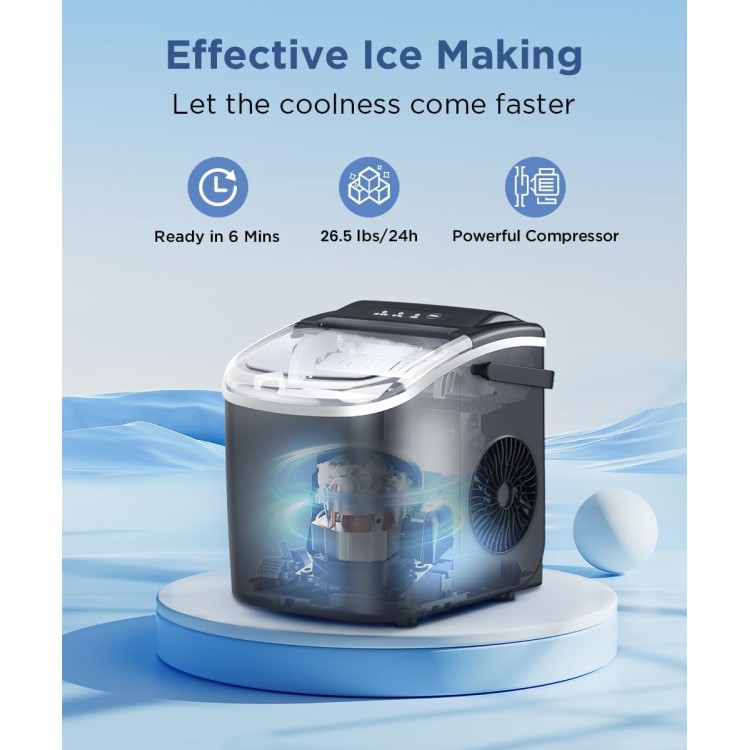 COWSAR Ice Maker Countertop, Portable Ice Machine with Self-Cleaning, 26.5lbs/24Hrs, 9 Bullet Ice Cubes in 6 Mins, Ice Basket and Scoop, Ideal for Home, Kitchen, Bar, Camping