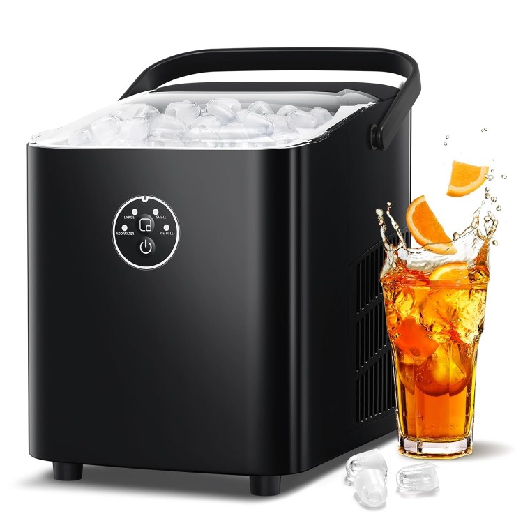 Xbeauty Countertop Ice Maker with Handle, 9 Bullet Ice Ready in 6 Mins, Self-Cleaning Portable Ice Machine with Basket and Scoop, 2 Sizes of Bullet Ice for Outdoor Camping/Bar/Party/Kitchen, Black