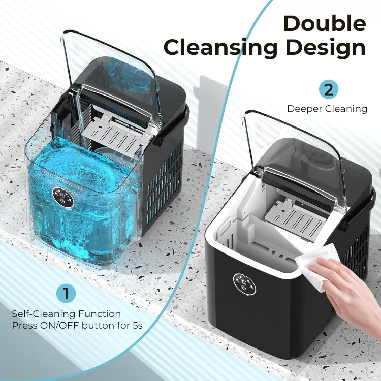 Xbeauty Countertop Ice Maker with Handle, 9 Bullet Ice Ready in 6 Mins, Self-Cleaning Portable Ice Machine with Basket and Scoop, 2 Sizes of Bullet Ice for Outdoor Camping/Bar/Party/Kitchen, Black