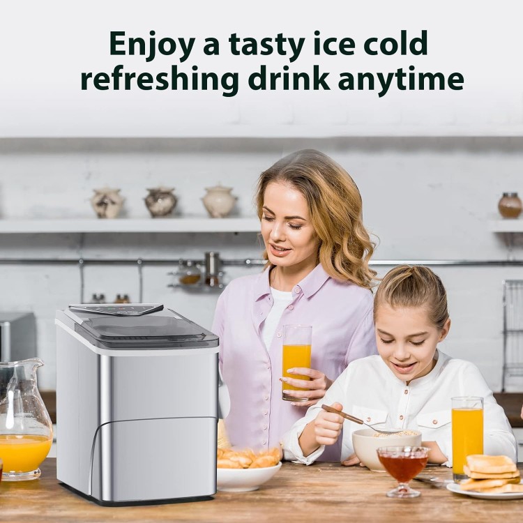 Ice Makers Countertop, Self-Cleaning Function, Portable Electric Ice Cube Maker Machine, 9 Bullet Ice Ready in 6 Mins, 26lbs 24Hrs with Ice Bags and Ice Scoop Basket for Home Bar Camping RV(Silver)