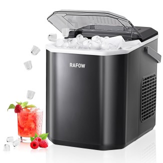 Ice Maker Countertop - Portable Ice Machine Makes 26 lbs of Ice in 24 Hours, 9 Ice Cubes in 6 Minutes, Self-Cleaning - Compact Nugget Ice Maker with Scoop and Basket for Home, Kitchen, and RV (Black)