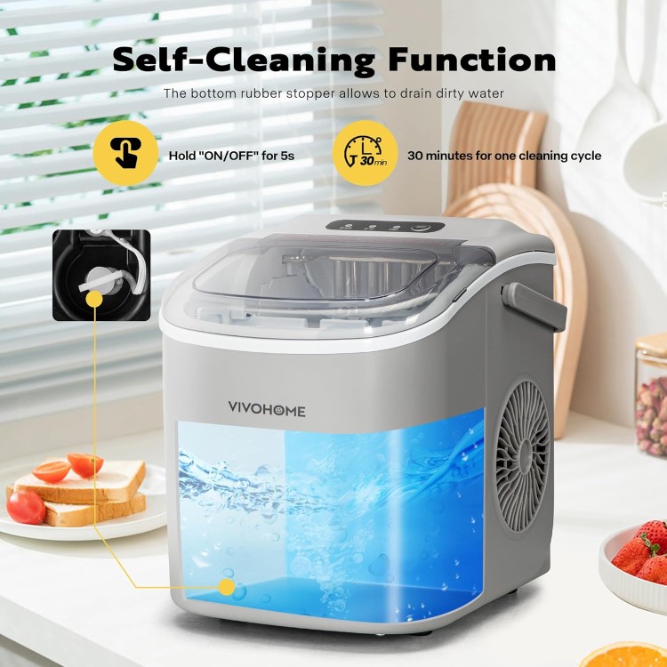 VIVOHOME Electric Portable Compact Countertop Automatic Ice Cube Maker Machine with Handle Hand Scoop 10 Ice Bags and Self Cleaning Function 26lbs/Day Silver