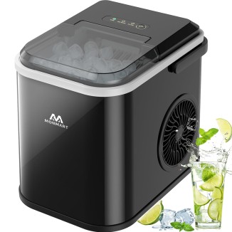 Ice Maker Countertop, LED Display Portable Ice Maker Machine with Handle, 26.5lbs/24Hrs, 8 Cubes in 6-9 Mins, Self-Cleaning Ice Makers with Ice Scoop and Basket for Home, Kitchen, Office, Bar