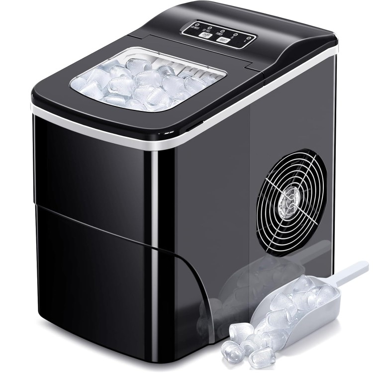 AGLUCKY Ice Makers Countertop with Self-Cleaning, 26.5lbs/24hrs, 9 Cubes Ready in 6 Mins, Portable Ice Machine with 2 Sizes Bullet Ice/Ice Scoop/Basket for Home/Kitchen/Office/Bar/Party, Black