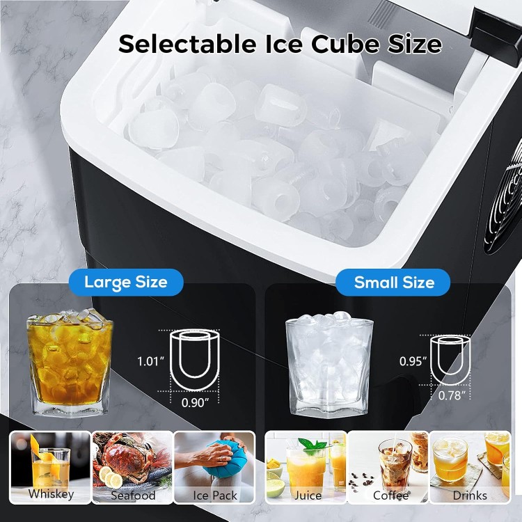 AGLUCKY Ice Makers Countertop with Self-Cleaning, 26.5lbs/24hrs, 9 Cubes Ready in 6 Mins, Portable Ice Machine with 2 Sizes Bullet Ice/Ice Scoop/Basket for Home/Kitchen/Office/Bar/Party, Black