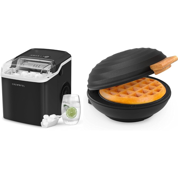 CROWNFUL Ice Makers Countertop, Portable Small Ice Machine with Self-Cleaning & CROWNFUL Mini Waffle Maker Machine, 4 Inch Chaffle Maker with Compact Design