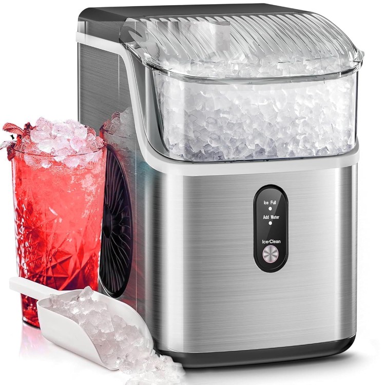 Nugget Ice Makers Countertop, 35lbs/Day Pebble Ice Maker Machine with Sonic Ice, Self-Cleaning Countertop ice Maker with Ice Scoop and Ice Basket for Home & Kitchen(Stainless Steels Silver)