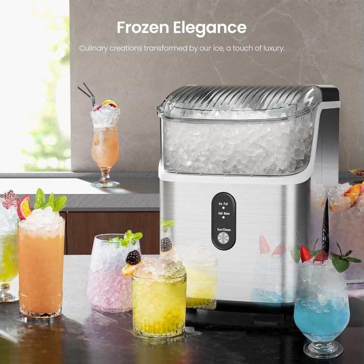 Nugget Ice Makers Countertop, 35lbs/Day Pebble Ice Maker Machine with Sonic Ice, Self-Cleaning Countertop ice Maker with Ice Scoop and Ice Basket for Home & Kitchen(Stainless Steels Silver)