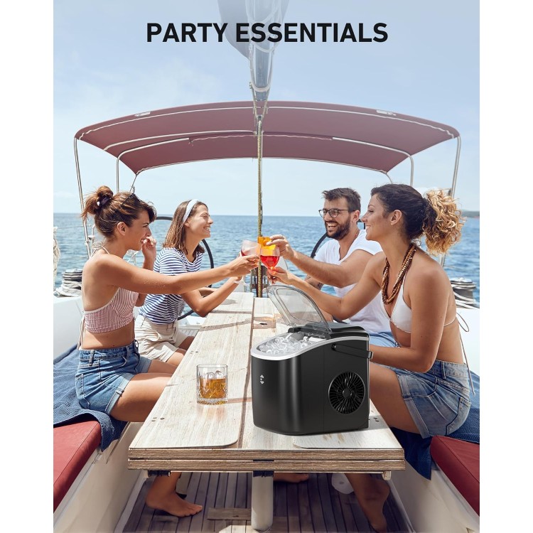 Ice Maker Countertop, Portable Ice Machine 9 Cubes in 6 Mins, 26 lbs in 24 Hrs,Two Sizes of Bullet Ice Self-Cleaning with Ice Scoop, Bag, and Basket, for Kitchen, Party, RV, Bar-Black