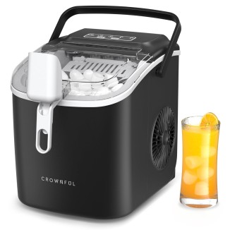 CROWNFUL Ice Maker Countertop, Portable Self-Cleaning Ice Maker Machine with Handle, Scoop and Basket, 26lbs/24H, 9 Cubes in 6 Mins, Ideal for Home, Kitchen, Office, Bar, Party