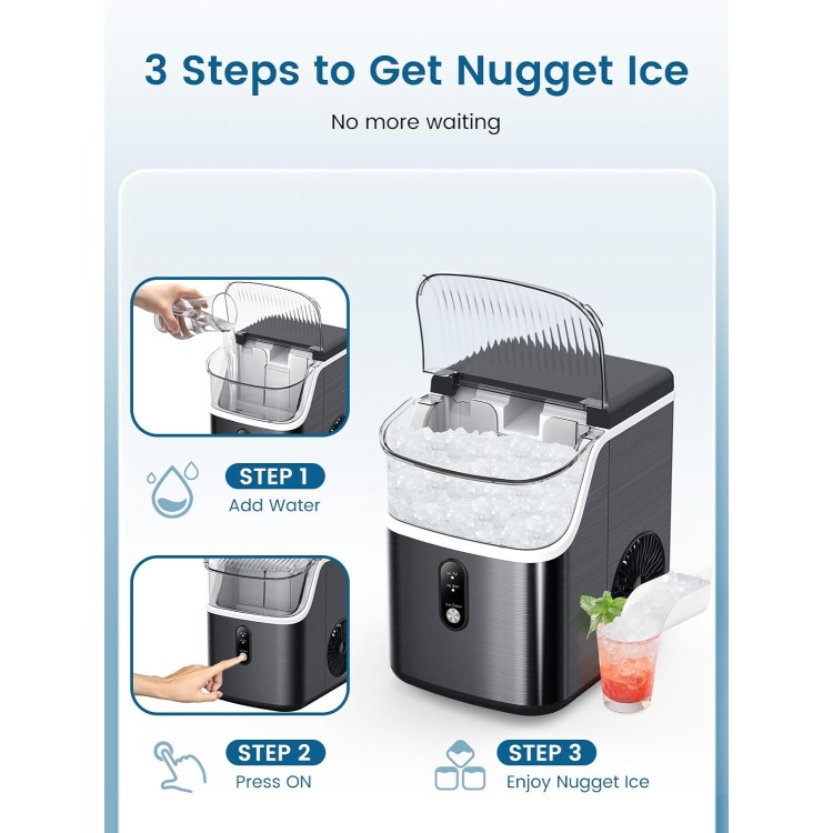 COWSAR Nugget Ice Makers Countertop, Soft Chewable Crushed Ice Maker Machine, Portable Pebble Ice Maker Countertop, 34Lbs/Day, Self-Cleaning, One-Button Operation Ice Machine for Home Kitchen Party