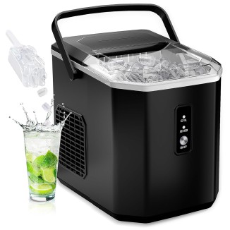 EUHOMY Ice Makers Countertop - 9 Cubes in 6 Mins, 26lbs/Day, Portable Ice Maker with Carry Handle, Self-Cleaning Ice Maker with Ice Scoop & Basket, Compact Ice Maker for Home/Kitchen/Office/RV.(Black)