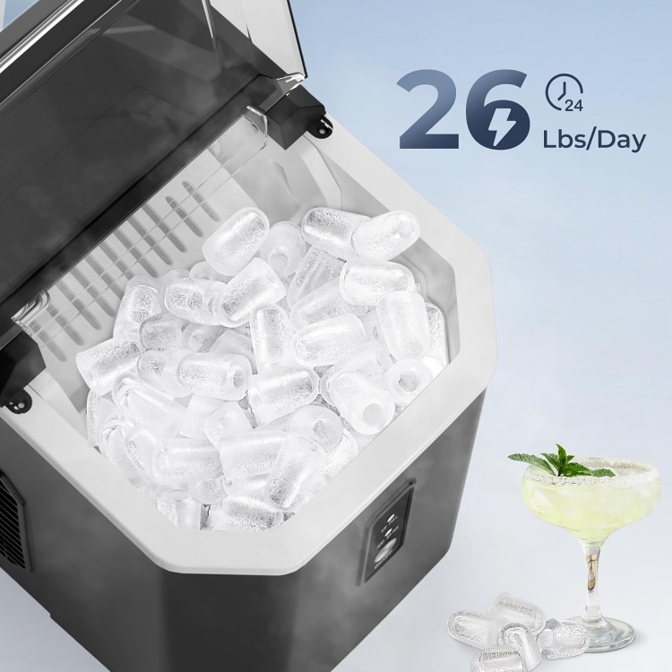 EUHOMY Ice Makers Countertop - 9 Cubes in 6 Mins, 26lbs/Day, Portable Ice Maker with Carry Handle, Self-Cleaning Ice Maker with Ice Scoop & Basket, Compact Ice Maker for Home/Kitchen/Office/RV.(Black)