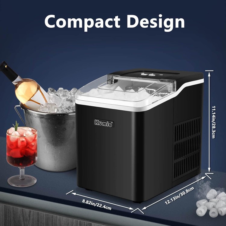 KUMIO Ice Machine Maker Countertop, 9 Bullet Ice Fast Making in 6-8 Mins, 26.5 lbs in 24 hrs, Self-Cleaning Portable Ice Maker Machine with Scoop and Basket, Black