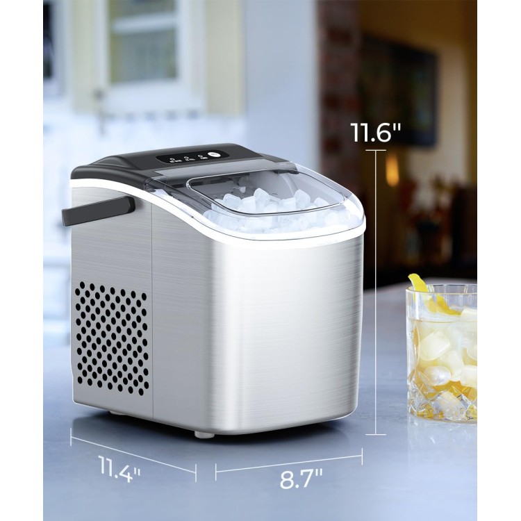 COWSAR Ice Maker Countertop, Stainless Steel Portable Ice Maker Machine with Self-Cleaning, 26.5lbs/24Hrs, 6 Mins/9 Pcs Bullet Ice, Perfectly for Home Use, Gift