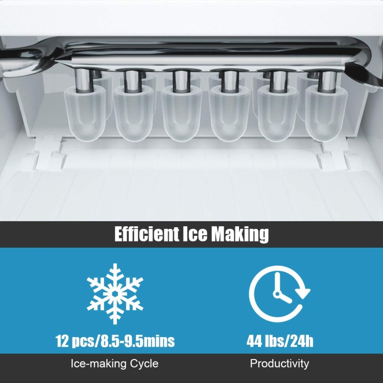 COSTWAY Ice Maker Countertop with Self-cleaning Function, Make 44 Lbs Ice in 24 Hours, Ice Cubes Ready in 8.5 Mins, Ideal for Bar Home and Office, Portable Ice Machine with Ice Scoop and Basket, Red