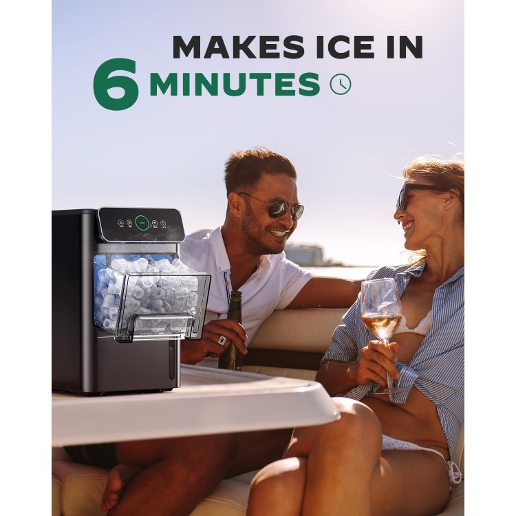 Silonn Ice Maker Coutertop Machine - Portable Ice Cube Maker, 20lbs of Bullet Ice per Day, 6 ice Cubes in 6 Mins, Visible Water Level Window, Stainless Steel, Ideal for Kitchen, Office, Camping