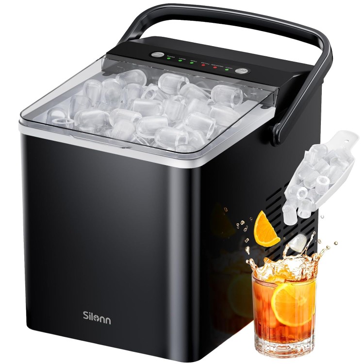 Silonn Ice Maker Countertop, Portable Ice Machine with Carry Handle, Self Cleaning Ice Makers with 1.8 L Water Tank and Big Ice Basket, 9 Cubes in 6 Mins, Ideal for Home Kitchen RV