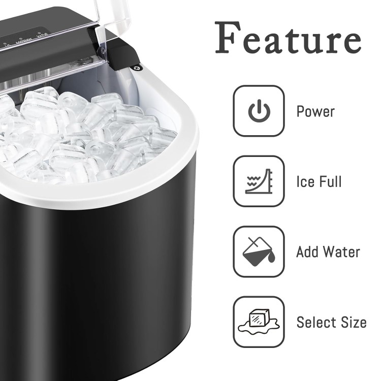 Countertop Ice Maker, Portable Ice Machine with Handle, Self-Cleaning, 26lbs in 24Hrs, 2 Sizes Bullet Shaped Ice, 9 Ice Cubes in 6 Mins with Scoop and Basket for Home/Kitchen/Office/Bar