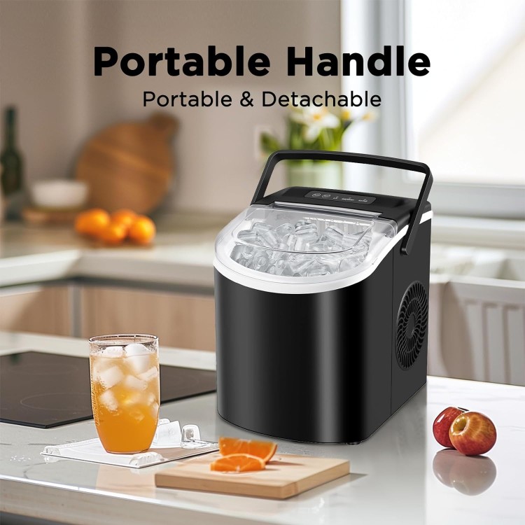 Countertop Ice Maker, Portable Ice Machine with Handle, Self-Cleaning, 26lbs in 24Hrs, 2 Sizes Bullet Shaped Ice, 9 Ice Cubes in 6 Mins with Scoop and Basket for Home/Kitchen/Office/Bar