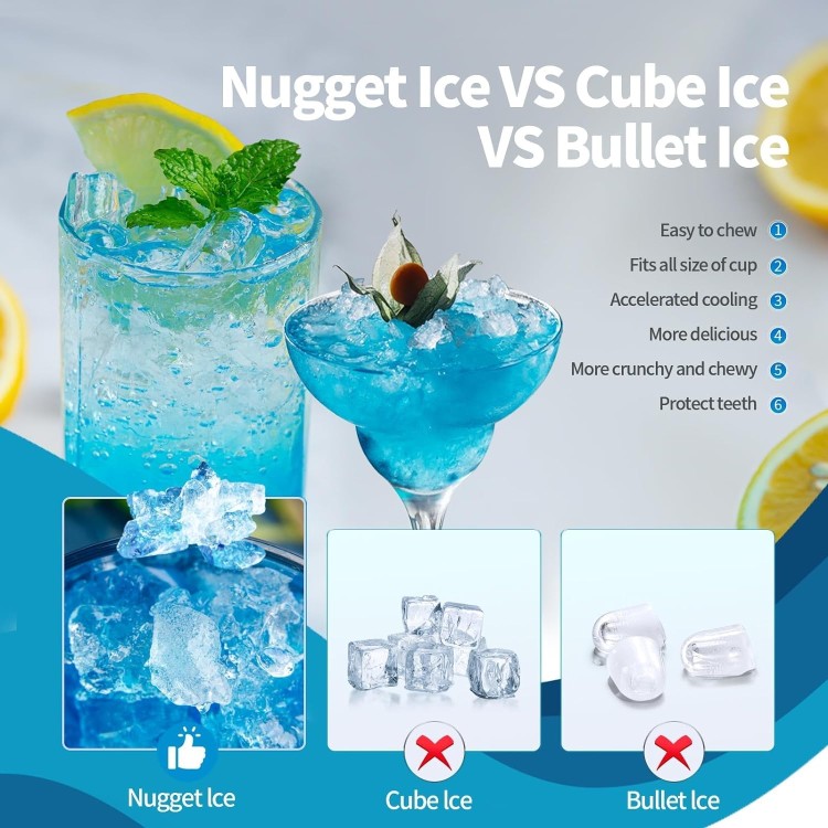 Nugget Countertop Ice Maker with Soft Chewable Pellet Ice, Automatic 34lbs in 24 Hours,Pebble Portable Ice Machine with Ice Scoop, Self-Cleaning, One-Click Operation, for Kitchen,Office Green