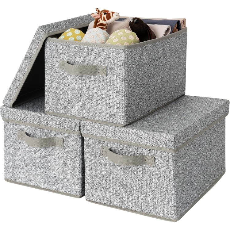 GRANNY SAYS Storage Bins with Lids, Storage Boxes, Closet Storage Containers, Storage Basket with Lid, Storage Organizer Bins, Decorative Boxes Keepsake, Large Storage Bins, Gray, 3-Pack