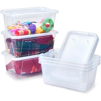 GAMENOTE Clear Stackable Plastic Storage Bins with Lids,Stackable Containers,Toy Storage Organizer - 5 Qt 6 Pack - Small Tubs,Tote Box for Classroom,Sorting(12×7.2×5.1 in)