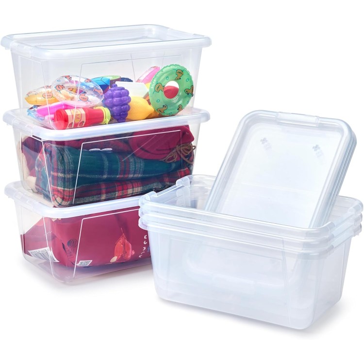 GAMENOTE Clear Stackable Plastic Storage Bins with Lids,Stackable Containers,Toy Storage Organizer - 5 Qt 6 Pack - Small Tubs,Tote Box for Classroom,Sorting(12×7.2×5.1 in)