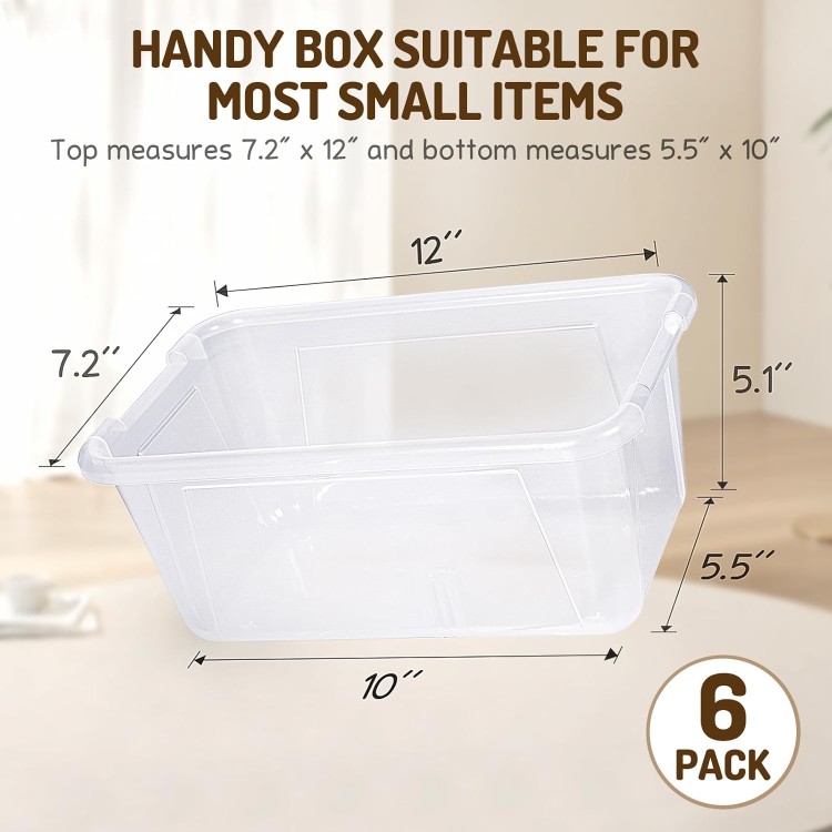 GAMENOTE Clear Stackable Plastic Storage Bins with Lids,Stackable Containers,Toy Storage Organizer - 5 Qt 6 Pack - Small Tubs,Tote Box for Classroom,Sorting(12×7.2×5.1 in)