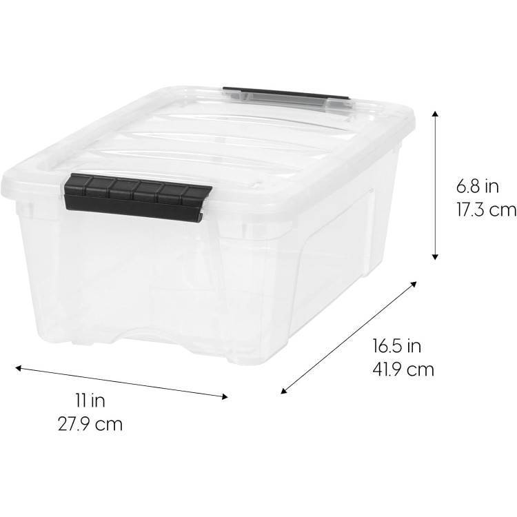 IRIS USA 13 Qt Stackable Plastic Storage Bins with Lids, 6 Pack - BPA-Free, Made in USA - See-Through Organizing Solution, Latches, Durable Nestable Containers, Secure Pull Handle - Clear