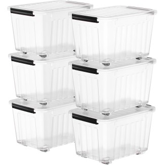 Nazhura 72 Quart Plastic Storage Bin, Stackable and Nestable Storage Boxes with Lids and Secure Latching Buckles, Large Storage Container (Clear, 72Quart-6Pack)