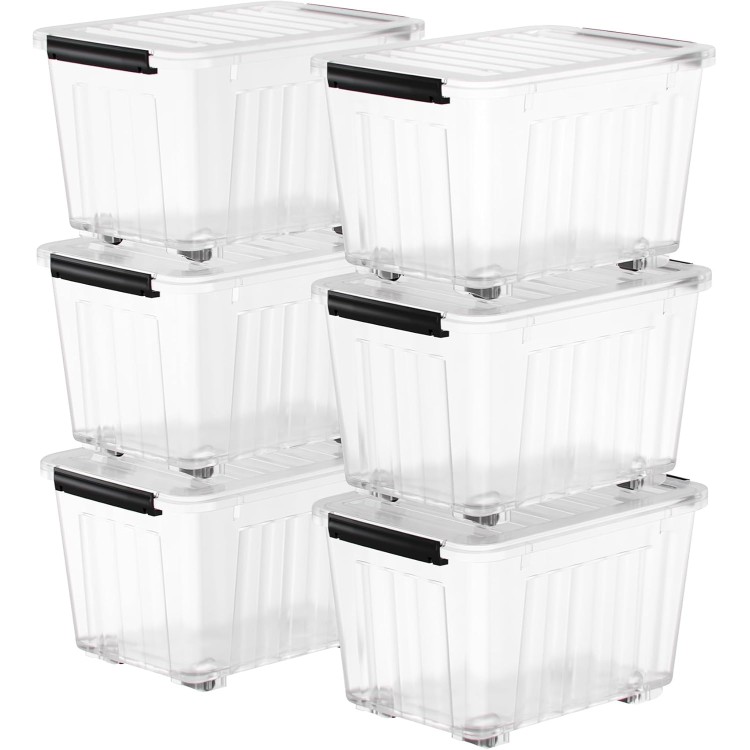 Nazhura 72 Quart Plastic Storage Bin, Stackable and Nestable Storage Boxes with Lids and Secure Latching Buckles, Large Storage Container (Clear, 72Quart-6Pack)