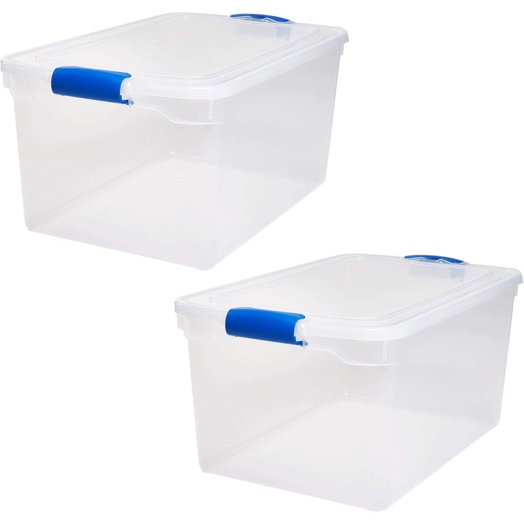 HOMZ 66-Quart Clear Plastic Stackable Storage Bin with Lid Container Box with Latching Handles for Home Garage Organization, Clear (2 Pack)