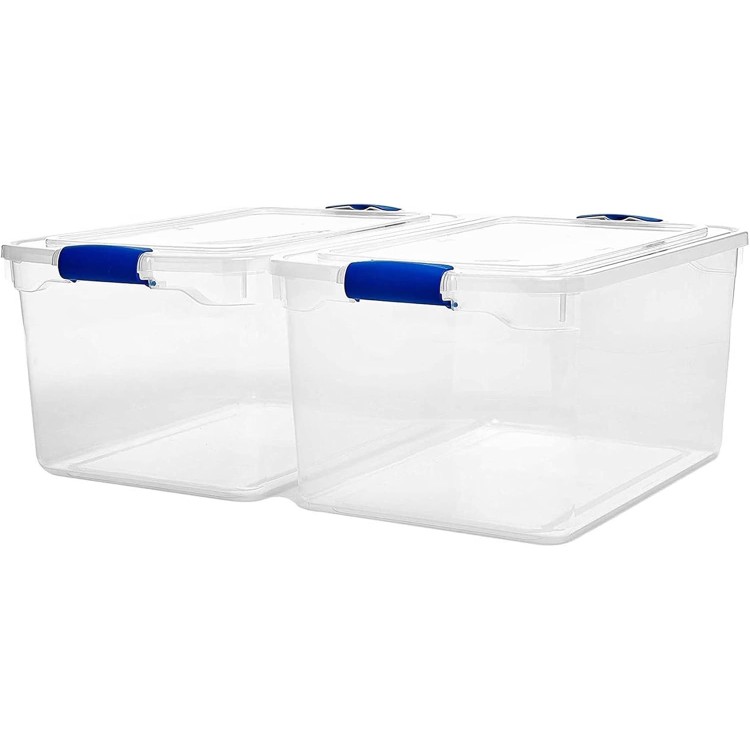 HOMZ 66-Quart Clear Plastic Stackable Storage Bin with Lid Container Box with Latching Handles for Home Garage Organization, Clear (2 Pack)