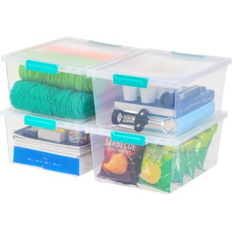 IRIS USA 12 Qt. Plastic Storage Bins Containers with Lids, 4 Pack, Sensory Bin, Craft Storage, Craft Organizers and Storage, Organizing Container for Home, Office and School Supplies, Stackable, Clear