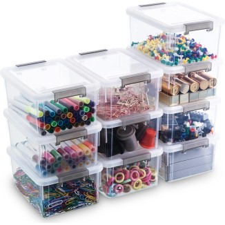 Citylife 1.3 QT 10 Pack Small Storage Bins Plastic Storage Container Stackable Box with Lids for Organizing, Clear White