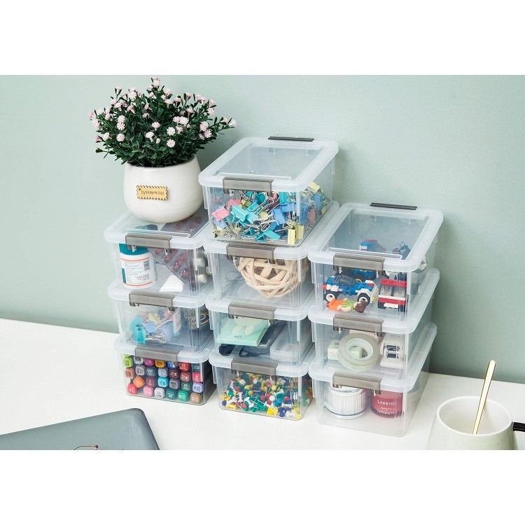 Citylife 1.3 QT 10 Pack Small Storage Bins Plastic Storage Container Stackable Box with Lids for Organizing, Clear White