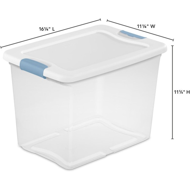 Sterilite 25 Qt Latching Storage Box, Stackable Bin with Latch Lid, Plastic Container to Organize Closet Shelf, Clear with White Lid, 6-Pack