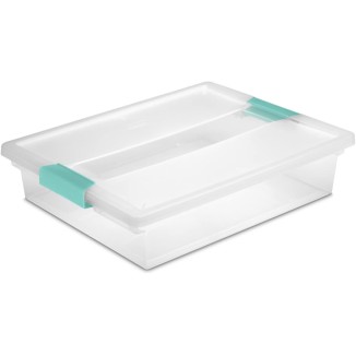 Sterilite Large Clip Box, Stackable Small Storage Bin with Latching Lid, Plastic Container to Organize Paper, Office, Clear Base and Lid, 6-Pack