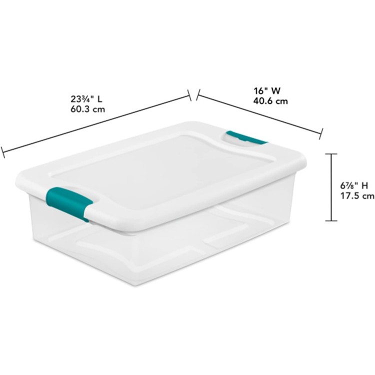 STERILITE Latching Storage Box, See-Through Base, 32-Qt