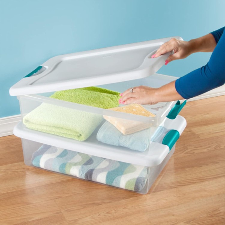 STERILITE Latching Storage Box, See-Through Base, 32-Qt