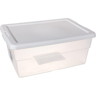 Sterilite 16 Quart Basic Clear Storage Box with White Lid (Pack of 2)