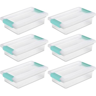 Sterilite Small Clip Box, Stackable Storage Bin with Latching Lid, Plastic Container to Organize Office, Crafts, Home, Clear Base and Lid, 6-Pack