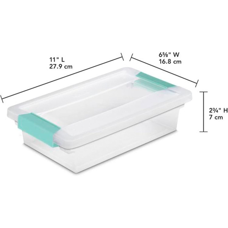 Sterilite Small Clip Box, Stackable Storage Bin with Latching Lid, Plastic Container to Organize Office, Crafts, Home, Clear Base and Lid, 6-Pack