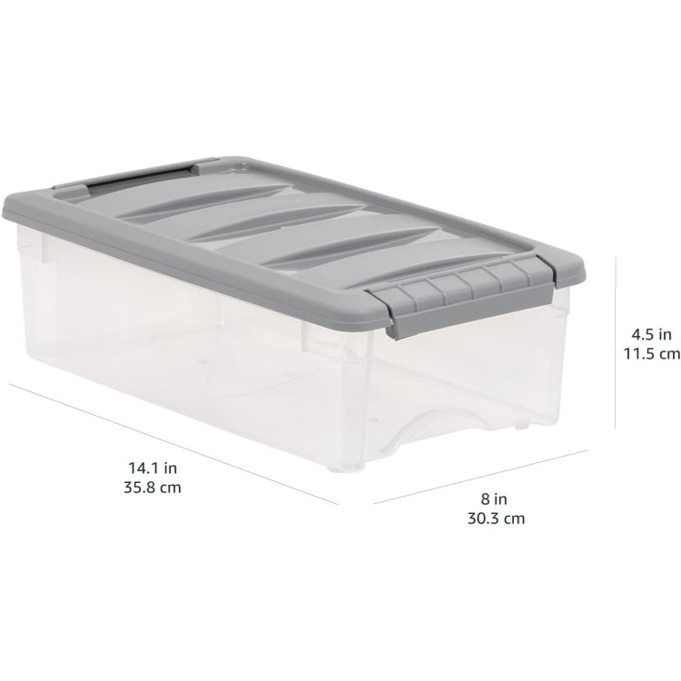 Amazon Basics 5 Quart Stackable Plastic Storage Bins with Latching Lids- Clear/Grey- Pack of 10