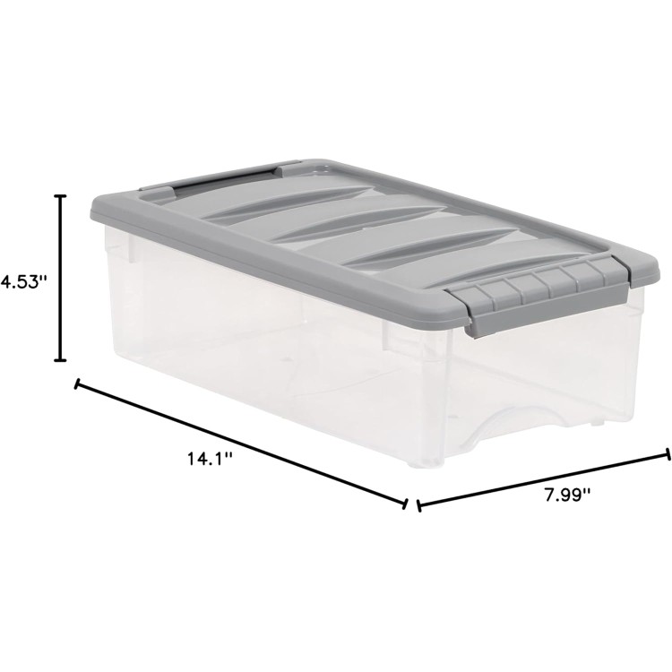 Amazon Basics 5 Quart Stackable Plastic Storage Bins with Latching Lids- Clear/Grey- Pack of 10