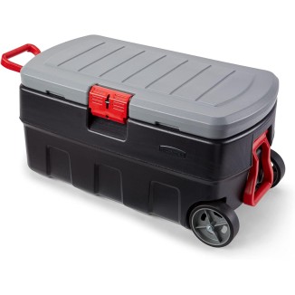 Rubbermaid ActionPacker 35 Gal Wheeled Lockable Storage Bin with Lid, Heavy-Duty Water Repellent Industrial Container with Built-In Durable Wheels, Great Tool Organizer, Truck Bed Storage, and More