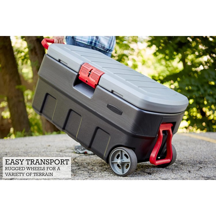 Rubbermaid ActionPacker 35 Gal Wheeled Lockable Storage Bin with Lid, Heavy-Duty Water Repellent Industrial Container with Built-In Durable Wheels, Great Tool Organizer, Truck Bed Storage, and More