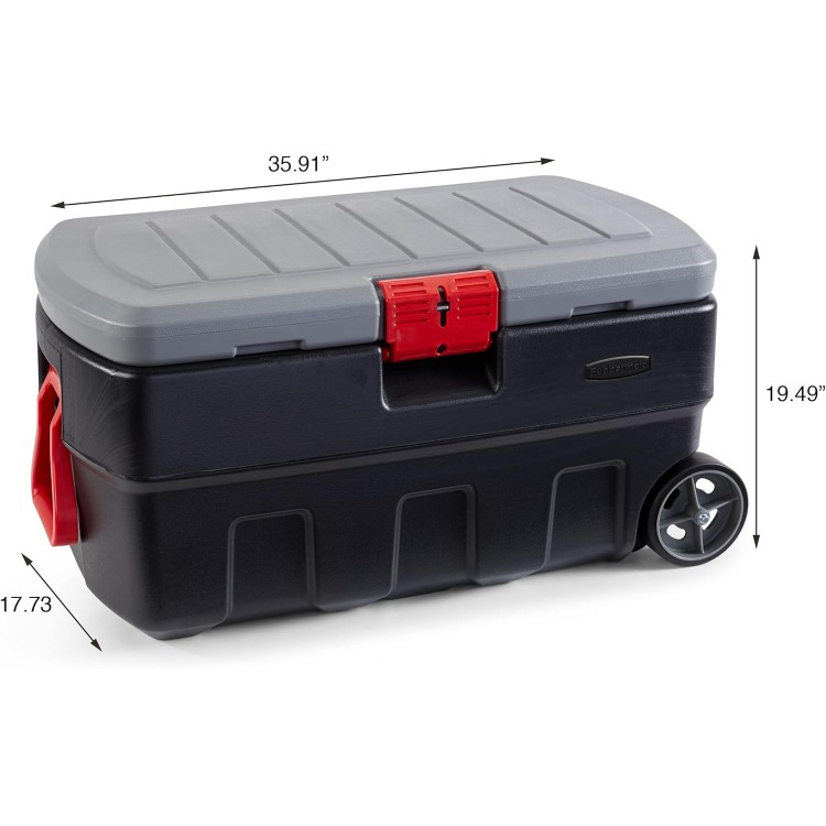 Rubbermaid ActionPacker 35 Gal Wheeled Lockable Storage Bin with Lid, Heavy-Duty Water Repellent Industrial Container with Built-In Durable Wheels, Great Tool Organizer, Truck Bed Storage, and More